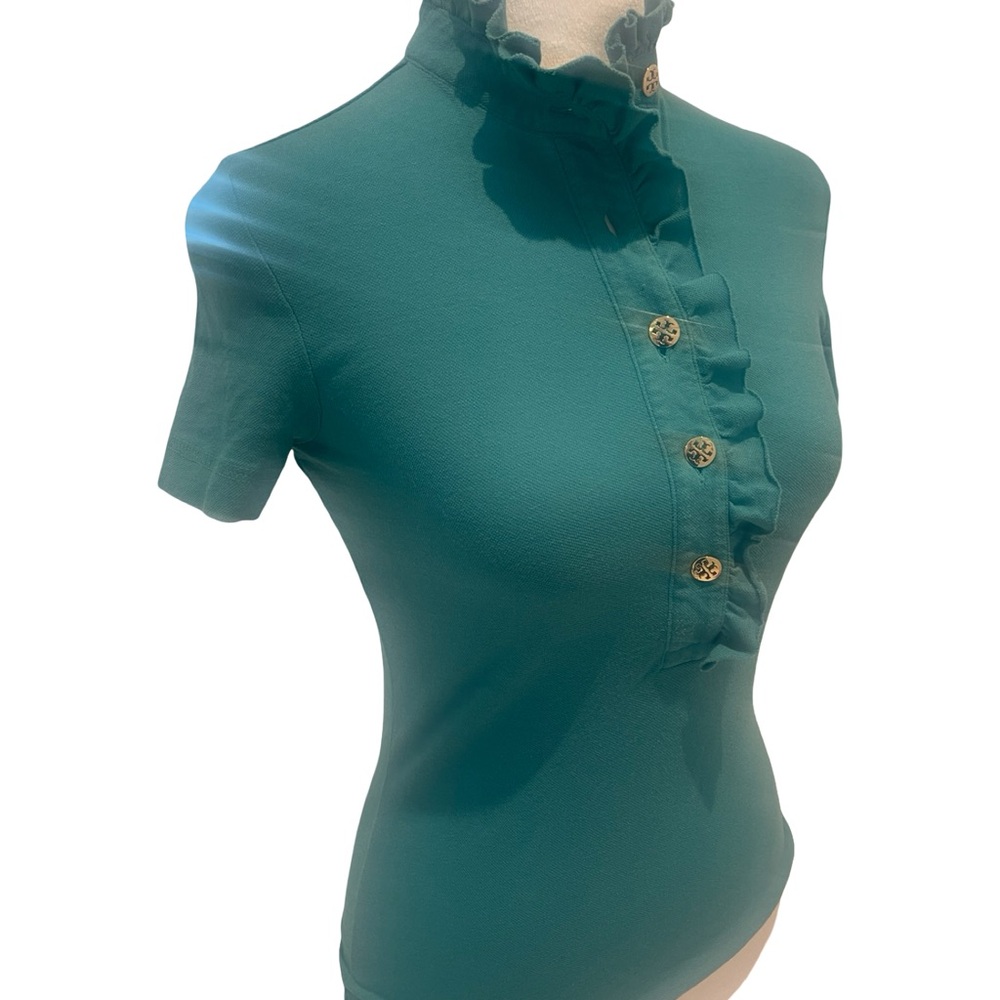 Tory Burch Teal Ruffled Button-Up Women's Top